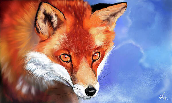 Fox Art Print featuring the digital art Portrait of a Fox by Norman Klein