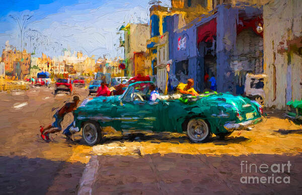 Residential Art Print featuring the photograph Pushing a car - V2 by Les Palenik