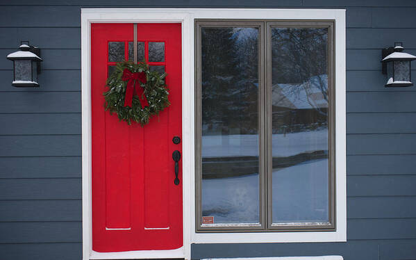 Door Art Print featuring the photograph Red Door Christmas by Brooke Bowdren