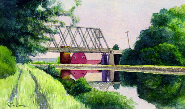 Landscape Art Print featuring the painting Reflections on the Erie Canal by Arthur Barnes