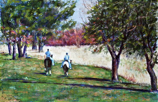 Valley Forge Art Print featuring the pastel Riding in Valley Forge by Joyce Guariglia