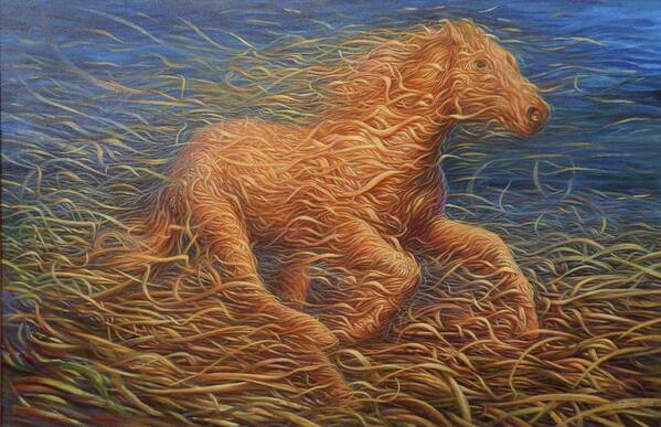 Horse Art Print featuring the painting Running Swirly Horse by Hans Droog