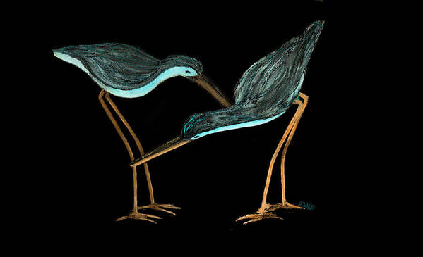 Sandpipers Art Print featuring the painting Sandpipers in Teal Blue by Barbara Chichester