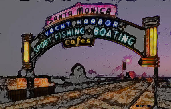 Santa Monica Pier Art Print featuring the digital art Santa Monica Pier by Gabby Tary