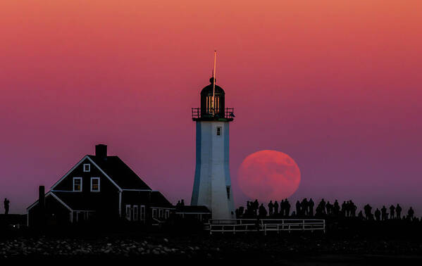 Lighthouse Art Print featuring the photograph Scituate Supermoon by Rob Davies