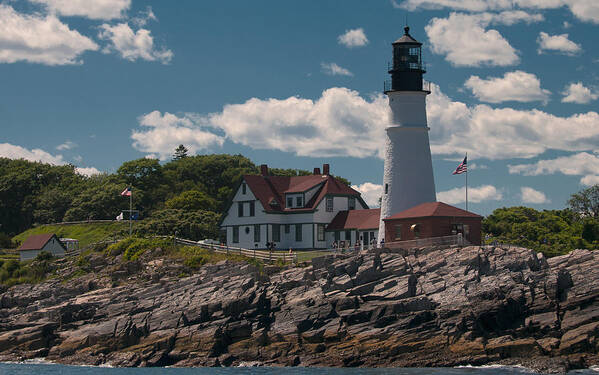 Maine Lighthouses Art Print featuring the photograph Sea View of Portland Head Light by Paul Mangold