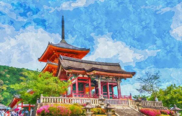 Nature Art Print featuring the painting Senso Ji Temple Kyoto Japan by Celestial Images