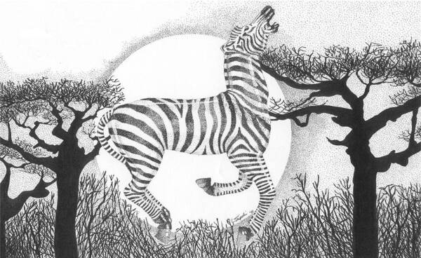 Zebra Art Print featuring the drawing Serengeti Dreams by Lawrence Tripoli
