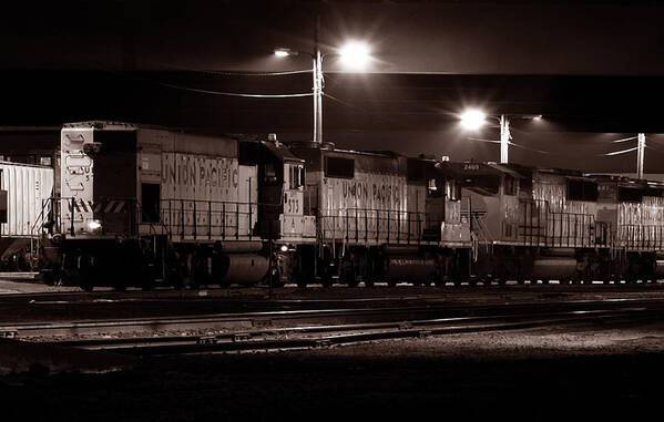 Trains Art Print featuring the photograph Sleeping Giants - Union Pacific Engines by Steven Milner