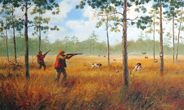 Quail Hunters Art Print featuring the painting Split Covey by Guy Crittenden