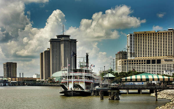 Mississippi River Art Print featuring the photograph Steamboat And Big Buildings by Greg and Chrystal Mimbs