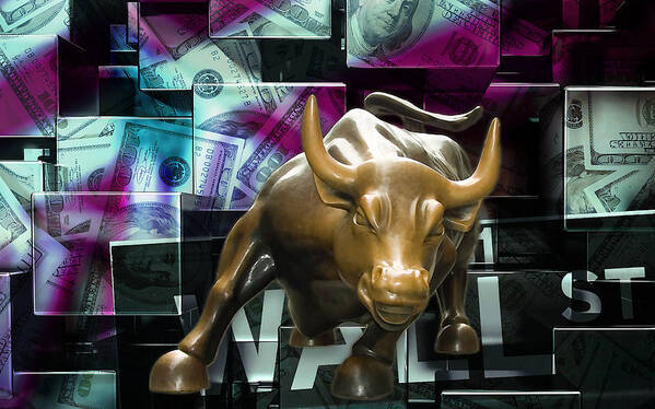 Wall Street Bull Art Print featuring the mixed media Stock Futures by Marvin Blaine