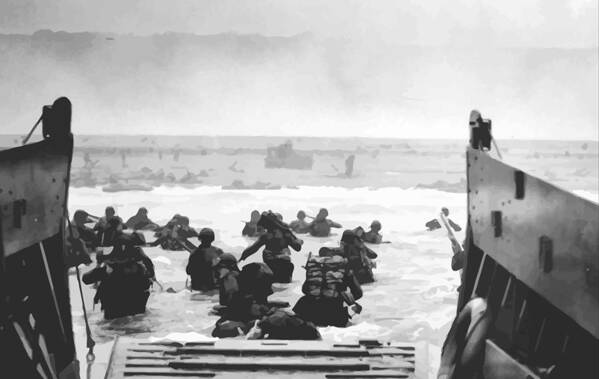 D Day Art Print featuring the painting Storming The Beach On D-Day by War Is Hell Store