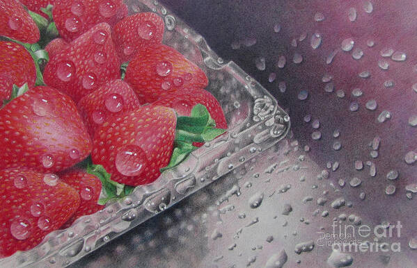 Strawberries Art Print featuring the drawing Strawberry Splash by Pamela Clements