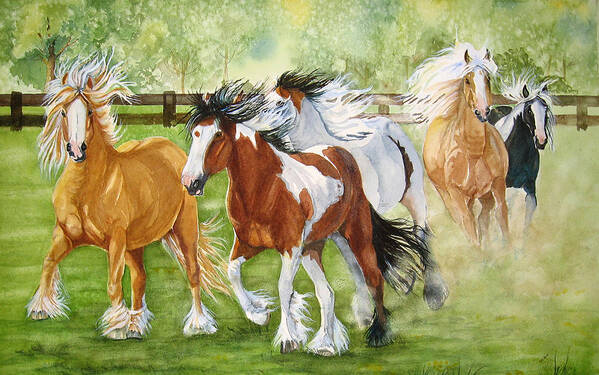 Horse Art Print featuring the painting Summer Frolic by Gina Hall