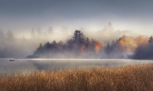 Lake Placid Art Print featuring the photograph Sunrise Boat by Magda Bognar