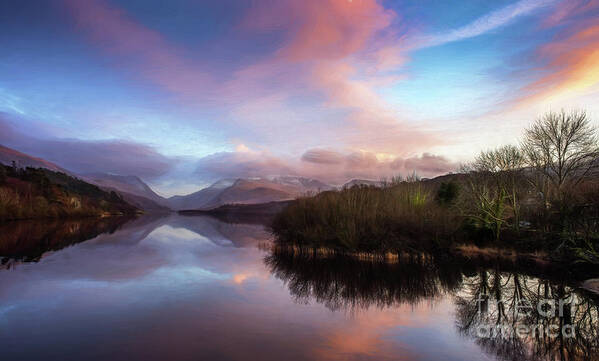 Llanberis Art Print featuring the photograph Sunset Lake by Adrian Evans