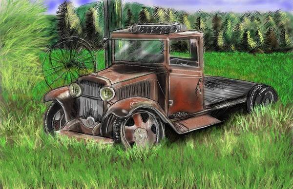 Landscape With Antique Truck Art Print featuring the painting Tarnished Memories by Rob Hartman