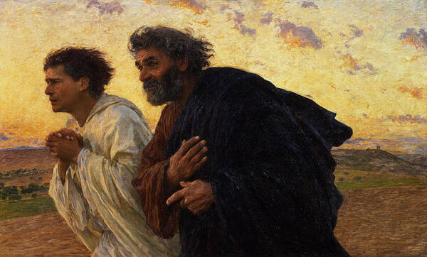 The Art Print featuring the painting The Disciples Peter and John Running to the Sepulchre on the Morning of the Resurrection by Eugene Burnand