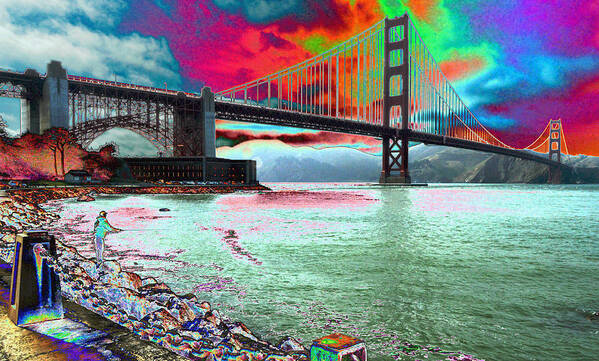 Digital_photography Golden_gate_bridge Digital_color San_francisco_california Bay_bridge Art Print featuring the photograph The Fisher by Tom Kelly