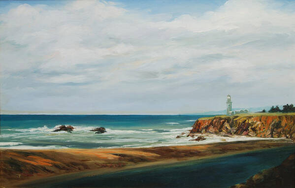 Seascape Art Print featuring the painting The light house by Rick Nederlof