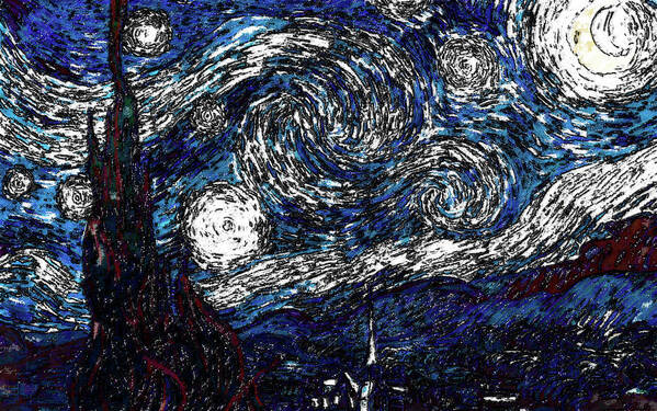 The Starry Night Art Print featuring the painting The Starry Night in Blue by D Fessenden