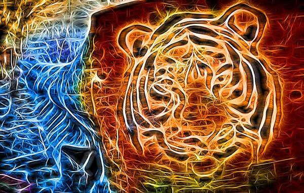 Aged Art Print featuring the photograph Neon Face of Tiger by John Williams
