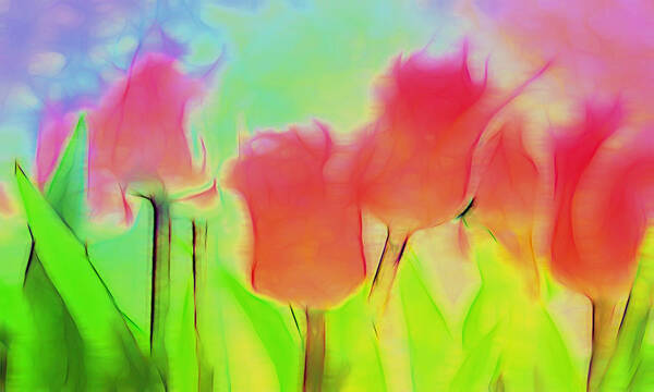Tulips Art Print featuring the digital art Tulips in Abstract 2 by Cathy Anderson