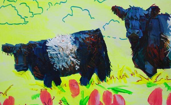 Belted Galloway Cows Art Print featuring the painting Two Belted Galloway Cows Looking At You by Mike Jory