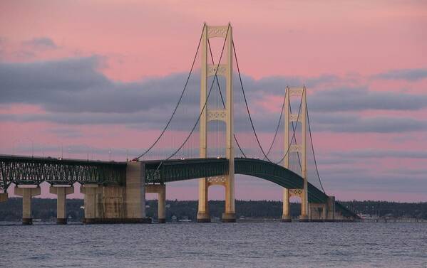 Mackinac Bridge Art Print featuring the photograph Under a Rose Colored Sky by Keith Stokes