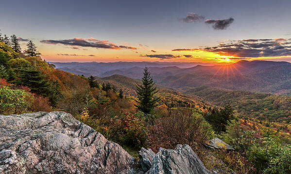 Blue Ridge Mtns Art Print featuring the photograph Upon This Rock Blue Ridge Mountains by Donnie Whitaker