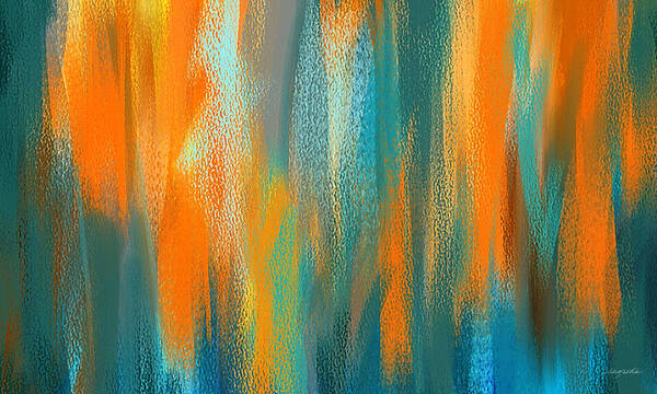 Turquoise And Orange Art Print featuring the painting Vibrant Blues - Turquoise and Orange Abstract Art by Lourry Legarde