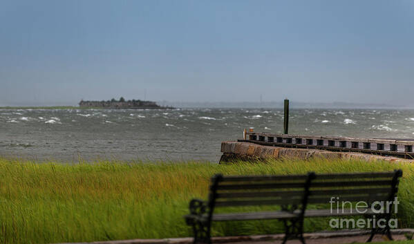 Charleston Harbor Art Print featuring the photograph View of Castle Pinckney during Tropical Storm Hermine by Dale Powell