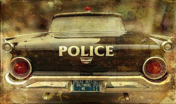 Vintage Art Print featuring the photograph Vintage Police Car - Baltimore, Maryland by Marianna Mills