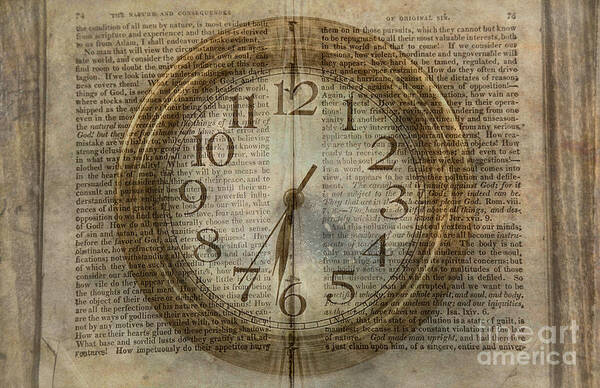 Wall Clock And Book Double Exposure Art Print featuring the digital art Wall Clock and Book Double Exposure by Randy Steele