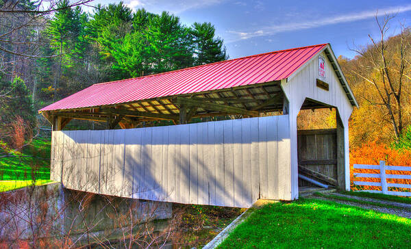 Otte Covered Bridge Art Print featuring the photograph West Virginia Country Roads - Otte Covered Bridge Over Little Grave Creek No. 2 - Marshall County by Michael Mazaika
