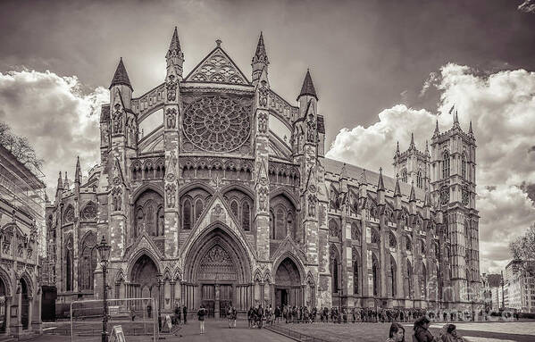 Abbey Art Print featuring the photograph Westminster Abbey panorama monochrome by Mariusz Talarek
