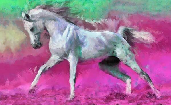 White Arabian Horse Art Art Print featuring the digital art White Arabian Horse Art by Caito Junqueira