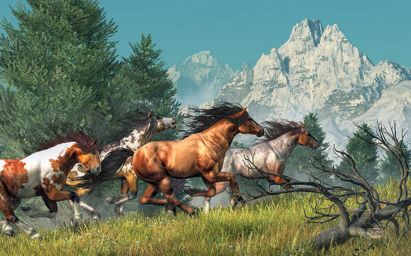 Wild Horses Art Print featuring the digital art Wild Horses by Daniel Eskridge
