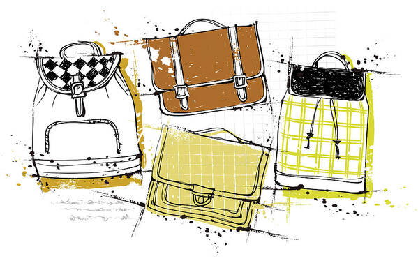 White Background Art Print featuring the digital art Diversity Of Bags #1 by Eastnine Inc.
