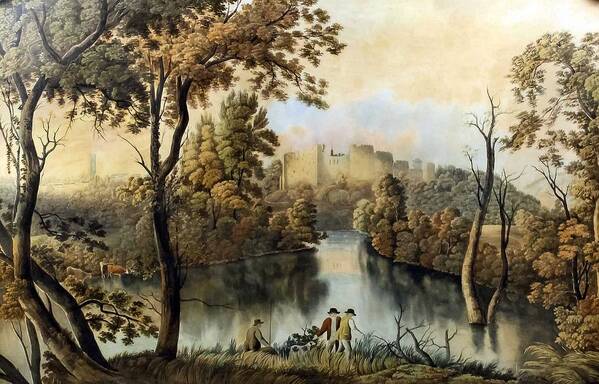 Nature Art Print featuring the painting 19th Century English school - Watercolour - Landscape with Ludlow Castle and the church tower from t by Celestial Images