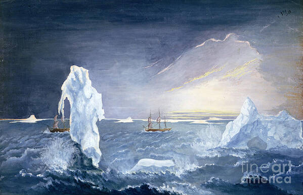 Antarctic Art Print featuring the painting Arctic Sea Glow by Georg Forster