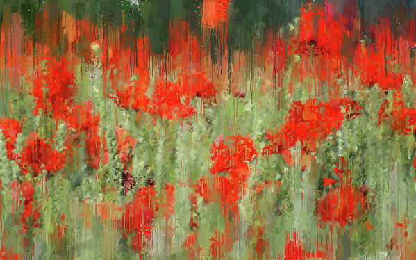 Flower Art Print featuring the painting A meadow full of red flowers - 04 by AM FineArtPrints