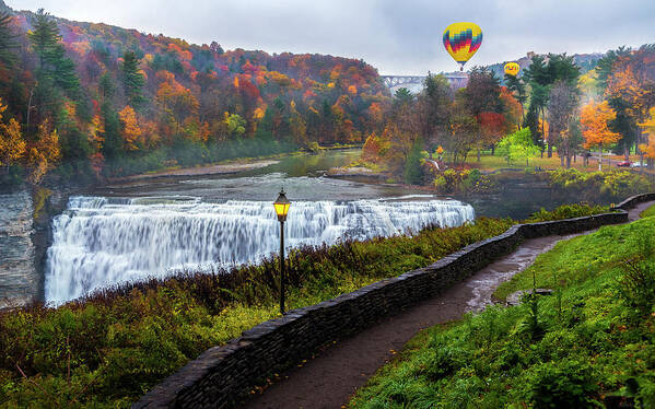 Balloons Over Letchworth Art Print featuring the photograph Balloons over Letchworth by Mark Papke