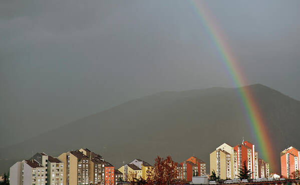 Orange Color Art Print featuring the photograph Beautiful Rainbow Over Nova Gorica by Pavliha