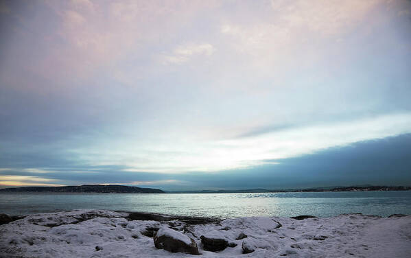 Water's Edge Art Print featuring the photograph Beautiful Sky Over Oslo In Winter At by Ekely