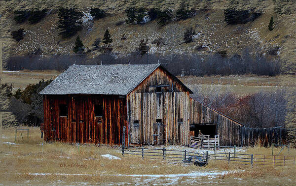 Montana Ranch Building Art Print featuring the mixed media Building On Hold by Kae Cheatham