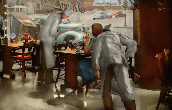 Chicago Art Print featuring the photograph Cafe - Table for one 1941 by Mike Savad