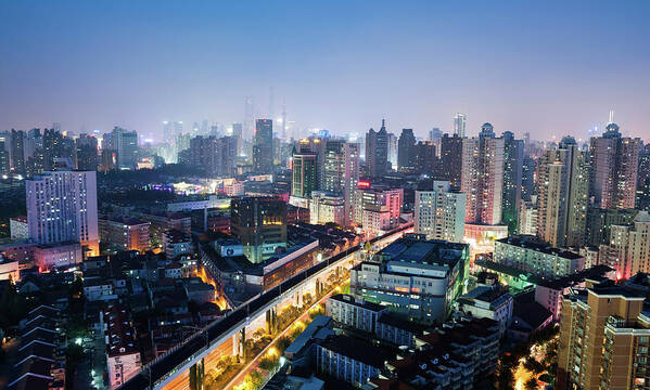 Downtown District Art Print featuring the photograph Central Hongkou District Skyline by Hugociss
