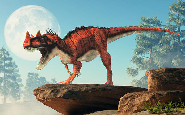 Ceratosaurus Art Print featuring the digital art Ceratosaurus Moon by Daniel Eskridge
